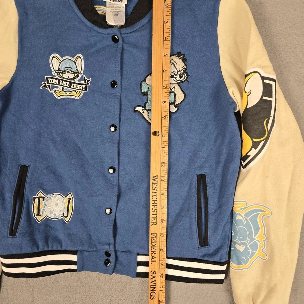 Tom And Jerry Varsity Jacket Youth Kids XL Snap Cartoon‎ Patch Letterman Vintage
